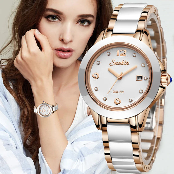 SUNKTA Fashion Women Watches Rose Gold Ladies Bracelet Watches Reloj Mujer 2023 New Creative Waterproof Quartz Watches For Women