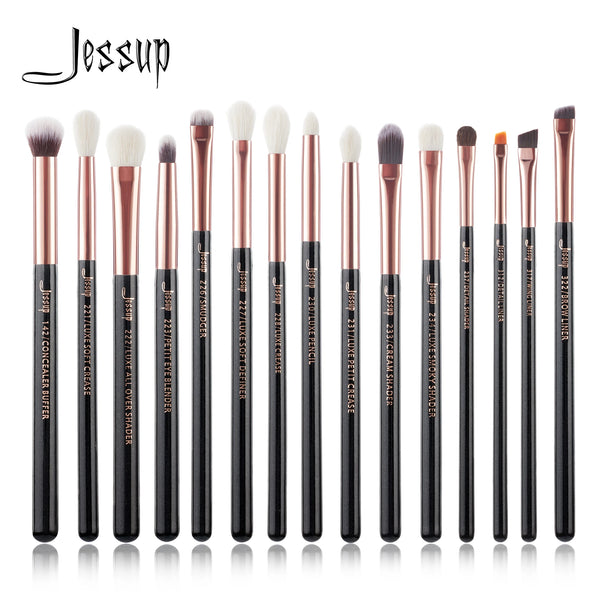 Jessup Makeup Brushes Set 15pcs Make up Brush Tools kit Eye Liner Shader natural-synthetic hair Rose Gold/Black T157