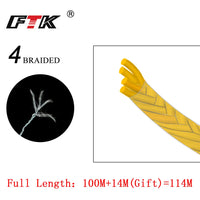 FTK 114M PE Braided Wire Fishing Line 125Yards 4 Strands 0.10mm-0.40mm 8LB-60LB Japan Incredibly Strong Multifilament Fiber Line