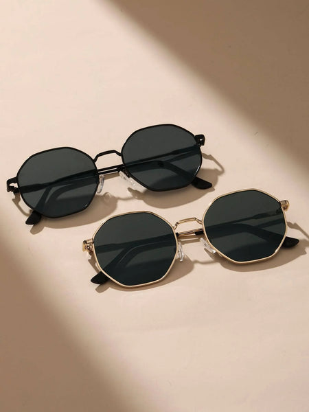 2 Pcs Metal Geometric&Round Frame Fashion Classical Sunglasses For Vacation Decors Photo Props