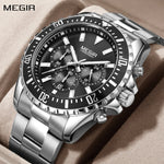 MEGIR Original Luxury Business Quartz Watch Men Brand Stainless Steel Chronograph Military WristWatch Clock Relogio Masculino