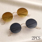 2 Pairs Per Set Small Round Sunglasses Women Cute Skinny Metal Eyewear Retro Vintage Narrow Cateye Sunglasses Set