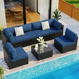 7 Pieces Outdoor Patio Sectional Sofa Couch,Wicker Rattan Furniture Conversation Sets with Washable Cushions,Glass Coffee Table