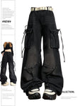 Women's Black Gothic Baggy Cargo Jeans with Star Harajuku Y2k 90s Aesthetic Denim Trousers Emo 2000s Jean Pants Vintage Clothes