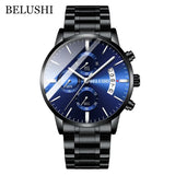 BELUSHI Fashion Men's Quartz Watch Chronograph Sport Men Watches Top Brand Luxury Full Steel Waterproof Clock Male Wristwatch